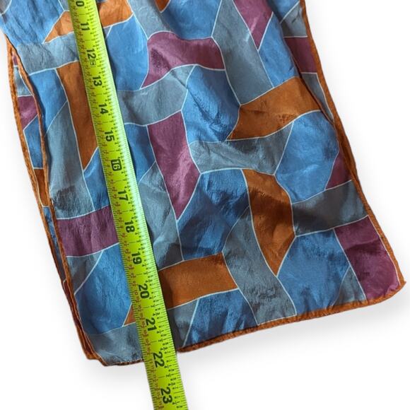 70s Silk Vera Neumann Geometric Oblong Scarf ~ gray orange magenta - Picture 3 of 4